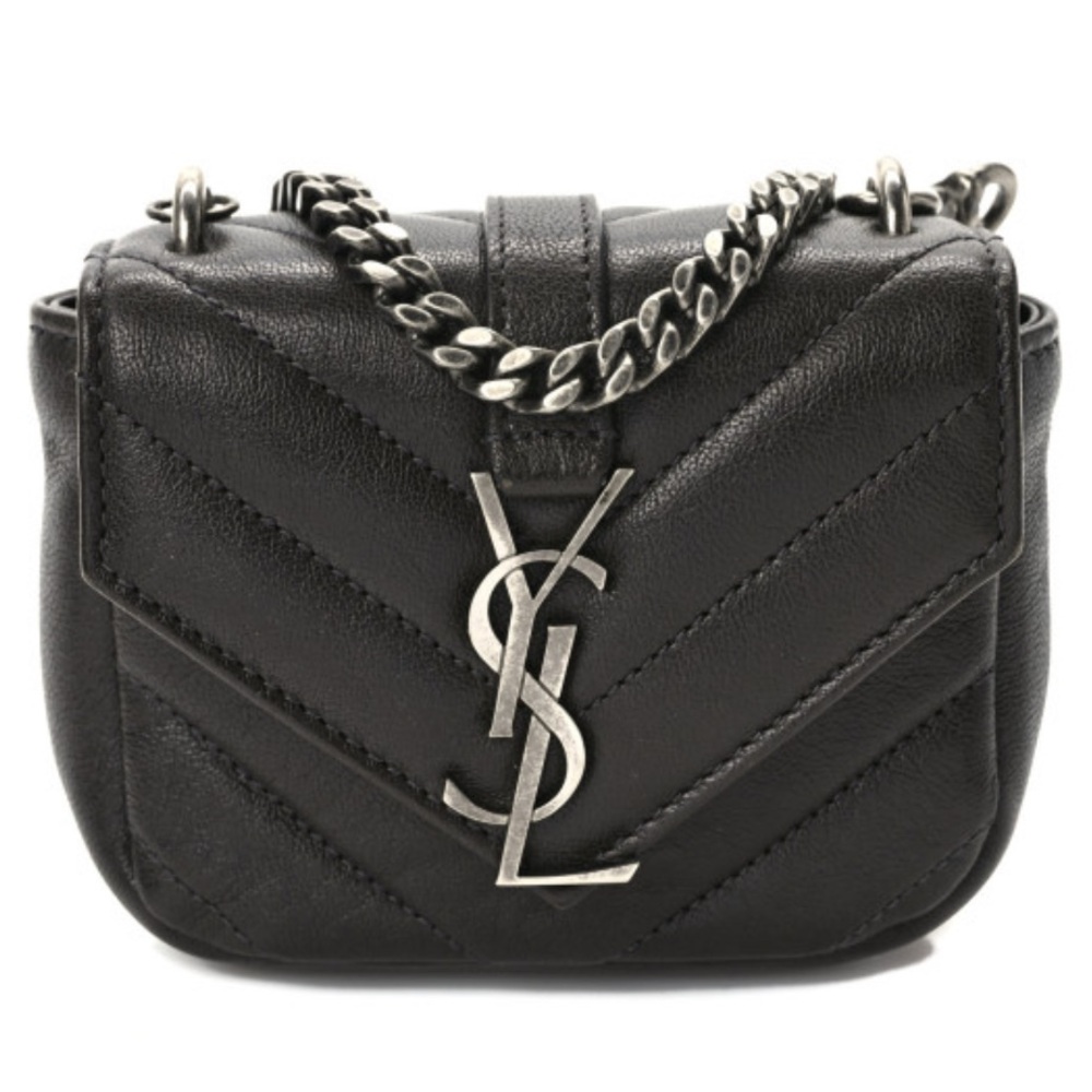 YSL Sheepskin Matelasse Chevron
Monogram Mini College Bag
Dark Anthracite
